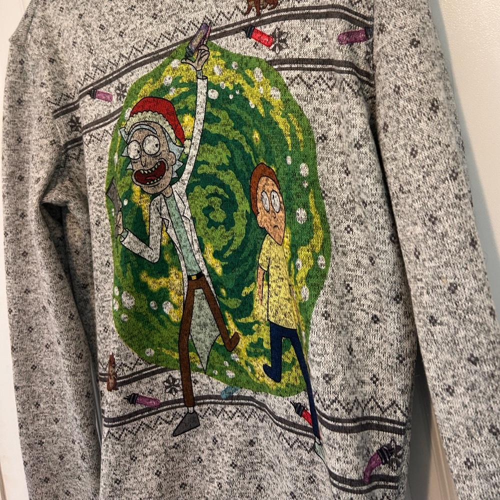 Rick & Morty Gray Ugly Christmas Sweater Adult Size Small - Picture 4 of 8